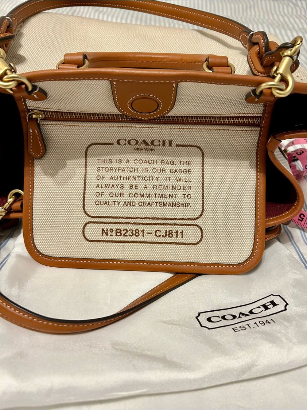 COACH Canvas Tote with Tan Leather Trim - Picture 4 of 5